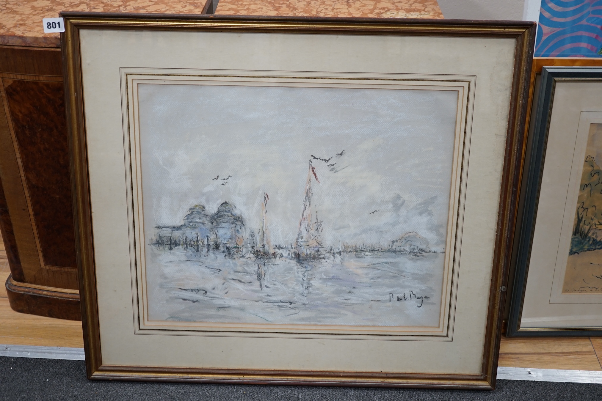 Paul Lucien Maze (French, 1887-1979), pastel, Coastal view with sailing boats, signed, 42 x 52cm. Condition - good, colours appear slightly muted